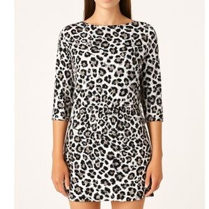 Coco Bianco dress drop waist top belted SZ SM cheetah print slinky black/white